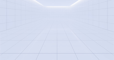 3d rendering of empty room with grid line for background.