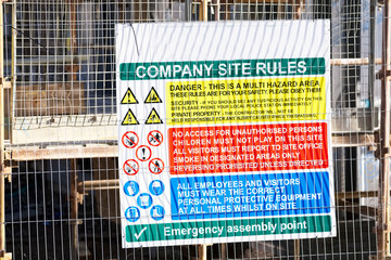 Safety starts here and health safety construction board notice signs where building works are taking place