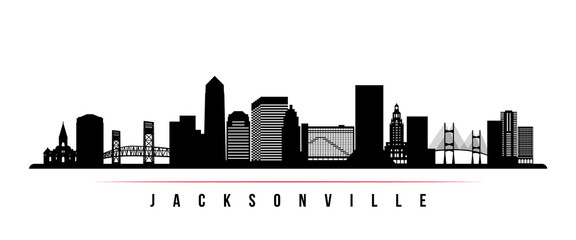 Jacksonville skyline horizontal banner. Black and white silhouette of Jacksonville, Florida. Vector template for your design.