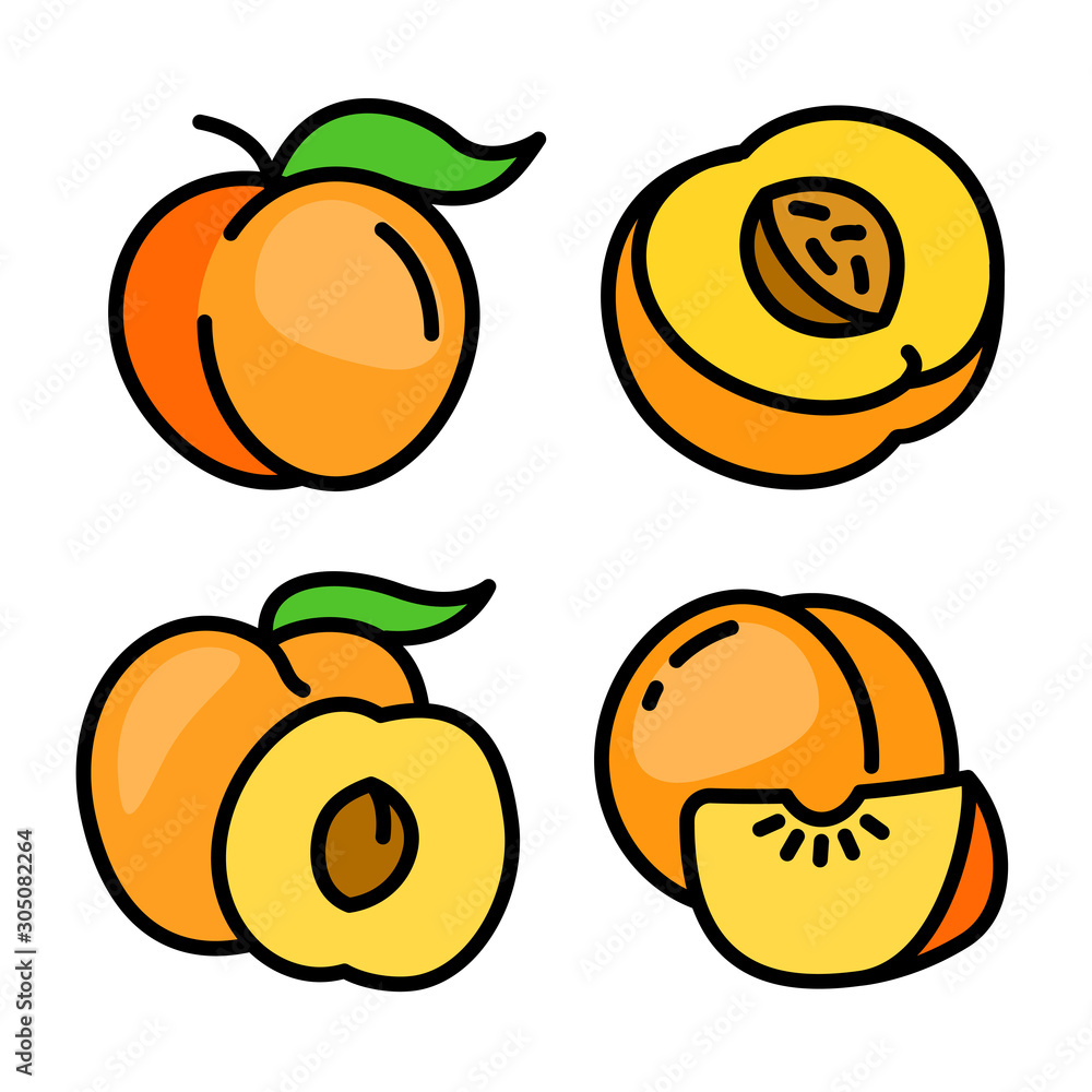 Poster peach icons set. outline set of peach vector icons for web design isolated on white background