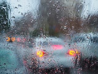 Raindrops on the glass.