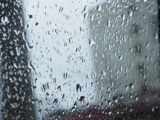 Raindrops on the glass.