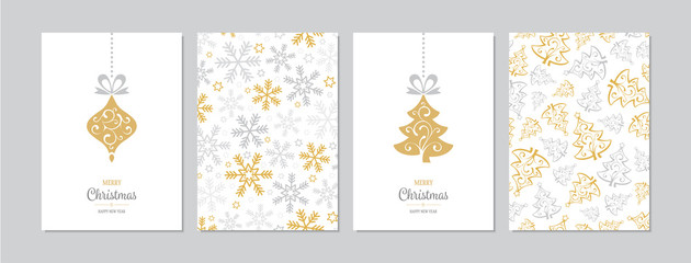 Merry Christmas cards set with hand drawn elements. Doodles and sketches vector Christmas illustrations, DIN A6 - 305083222