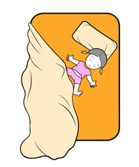 the baby is sleeping on the bed. sleeping in the middle of the bed. vector illustration.