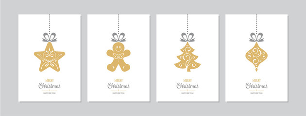 Merry Christmas cards set with hand drawn elements. Doodles and sketches vector Christmas illustrations, DIN A6