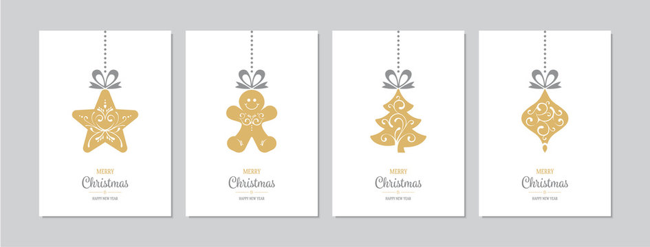 Merry Christmas cards set with hand drawn elements. Doodles and sketches vector Christmas illustrations, DIN A6
