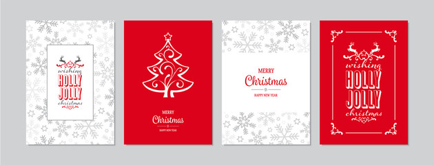 Merry Christmas cards set with hand drawn elements. Doodles and sketches vector Christmas illustrations, DIN A6 - 305083420