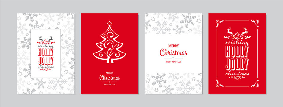 Merry Christmas cards set with hand drawn elements. Doodles and sketches vector Christmas illustrations, DIN A6
