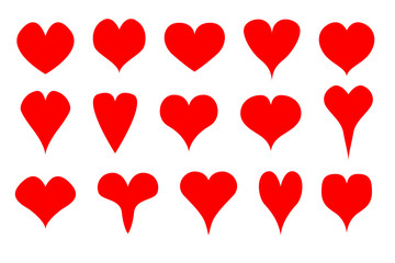 EPS 10 vector. Set of 15 hearts on white background.