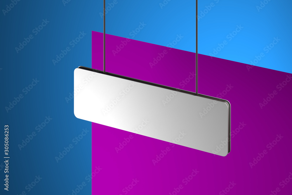Poster blank white signboard mockup. empty signage template on abstract multicolored background. 3d renderi