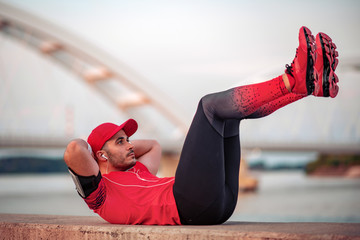 Fitness man doing abdominal exercises