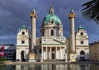 Fototapeta na wymiar St. Charles's Church, Karlskirche, in Vienna, Austria