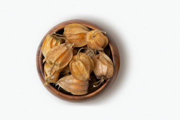 Golden berry isolated on white background. Peruvian fruit 