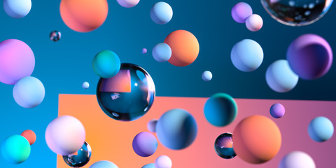 Multicolored transparent glossy and matte glass balls as abstract background. 3d rendering.