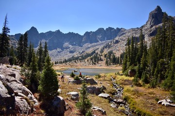 Beautiful alpine meadows and lakes amidst the rugged Gore Range in the Colorado Rockies.