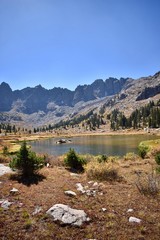 Beautiful alpine meadows and lakes amidst the rugged Gore Range in the Colorado Rockies.