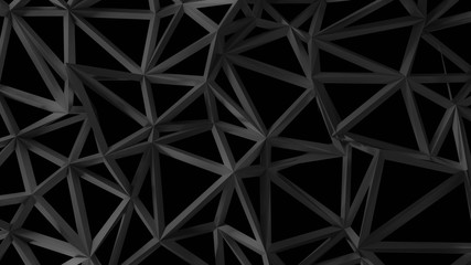 abstract futuristic black wire frame triangular 3d illustration on black background. wallpaper