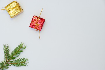 Merry christmas and a happy new year! Greeting card with attributes of the winter holidays on a...