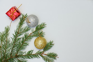 Merry christmas and a happy new year! Greeting card with attributes of the winter holidays on a...
