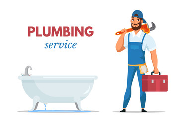 Plumbing service advertising flat design banner