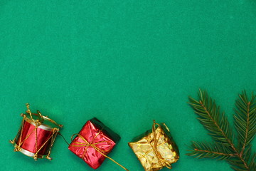 Merry christmas and a happy new year! Greeting card with attributes of the winter holidays on a...