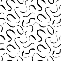 Сurved brush strokes vector seamless pattern. Swirled long thin lines texture. Hand painted grunge abstract background.
