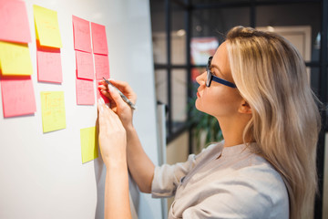 project management, agile methodology. young business woman in the office