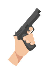 Human hand holding gun flat vector illustration
