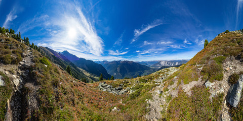 Mountain river and trees landscape. Kaunertaler Gletscher natural environment. Hiking in the alps, Kaunertal, Tirol, Austria, Europe.