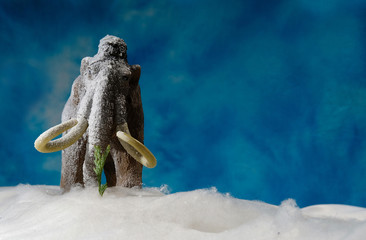 Woolly mammoth in a cold snowy landscape