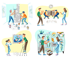 Fototapeta premium House repair flat vector illustrations set