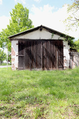Fototapeta na wymiar Brown and white shed in Germany