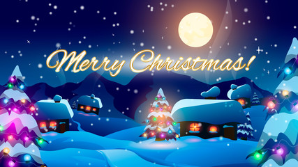 christmas night winter vector landscape card background pattern. merry christmas and happy new year!
