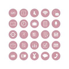 Set of web icons. Social, business and study icons in a circle icon on white isolated background. Layers grouped for easy editing illustration. For your design.
