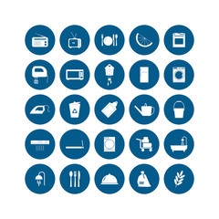 Set of web icons. Social and home icons in a circle. on white isolated background.