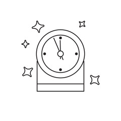 New Year black clock linear icon, five minutes to midnight. Merry Christmas.