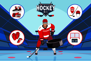 Hockey sport flat banner vector template