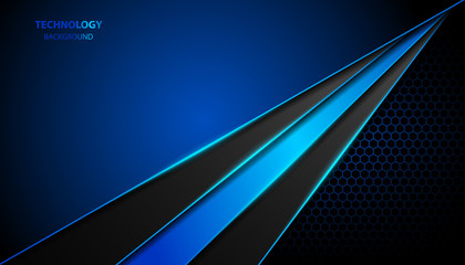 Abstract metallic blue and black on hexagon pattern, frame design innovation technology concept layout background. Vector template for use element cover, banner, wallpaper, presentation, flyer