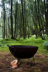 Firepit at a Scottish campsite on a summers day