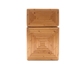Closeup of box made of bamboo isolated on white background.