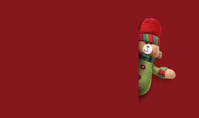 Happy Santa Claus on red. background.Merry christmas and  happy new year concept background with copy space.