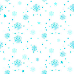 Snowflake seamless pattern. Cute light blue snowflakes on a white background. Babies fashion. Vector illustration, eps 10