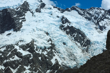 Gletscher und Schnee im Mount Cook Nationalpark in Neuseeland