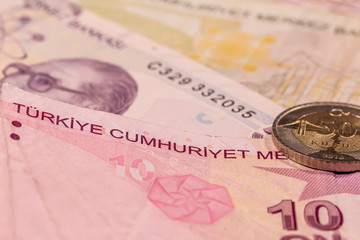 Turkish lira TL. TRY banknotes and coins