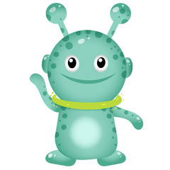 Color image of cartoon little alien on white background. Space. Vector illustration for kids.