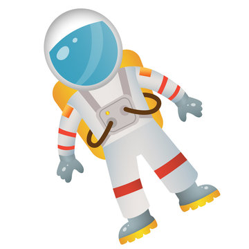 Color image of cartoon astronaut in spacesuit on white background. Space. Vector illustration for kids.