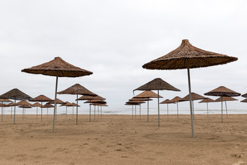 Umbrellas on empty beach 