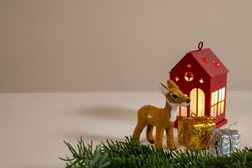 roe deer at the fairy tale house and christmas decor