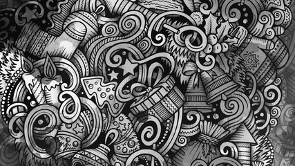 Doodles Happy New Year graphics illustration. Creative Merry Christmas art background.