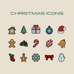Christmas icon set simple flat style Christmas symbols